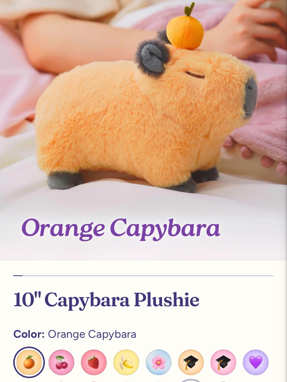 Orange Capybara Plushie with Fruit Topper’s and Black Crush Capybara